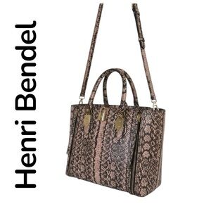 Henri Bendel New Two-Way Leather Snakeskin Print Handbag - Tote